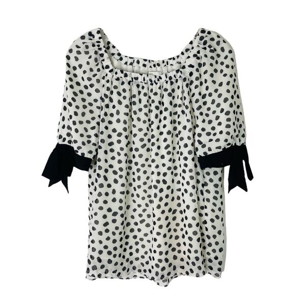 Cato black white dot bow chiffon top medium - Picture 1 of 6